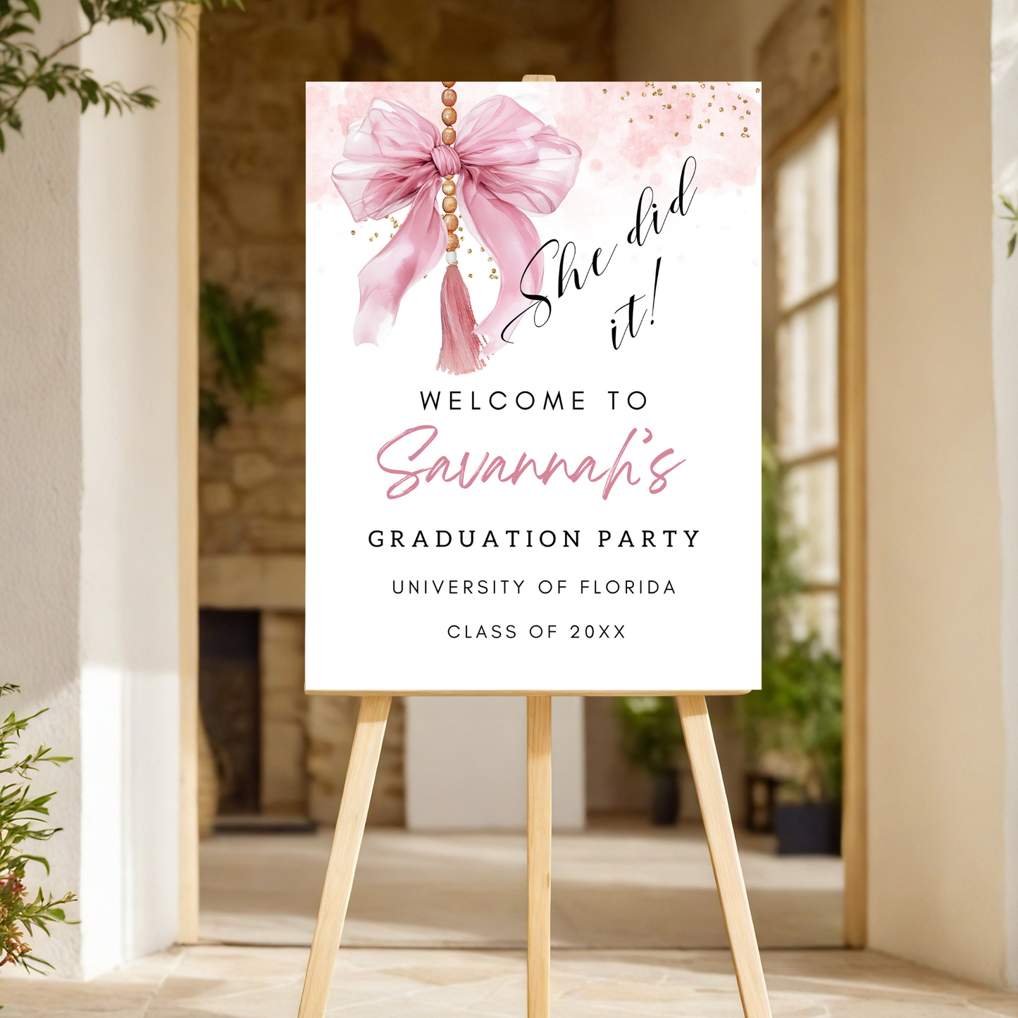Pink Bow Graduation Decoration