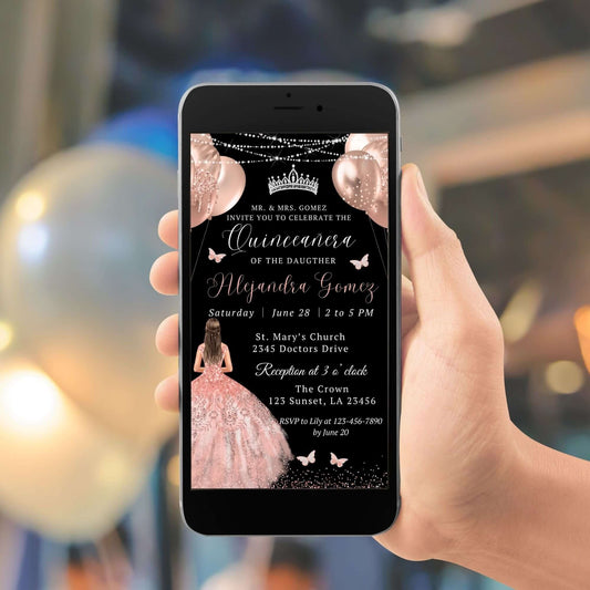Rose Gold Princess Quinceanera Party Invitation