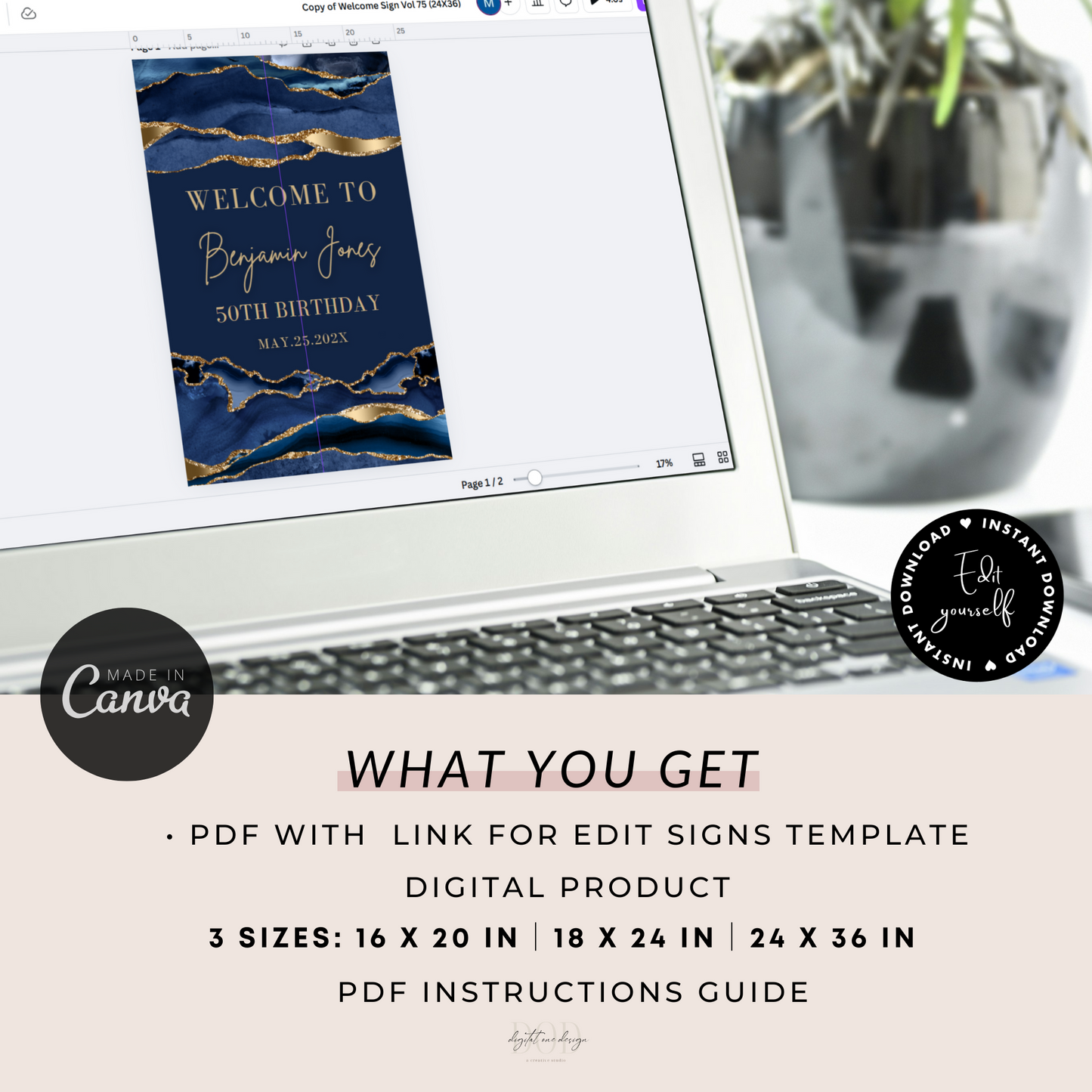 Editable Birthday Party Welcome Sign template Canva