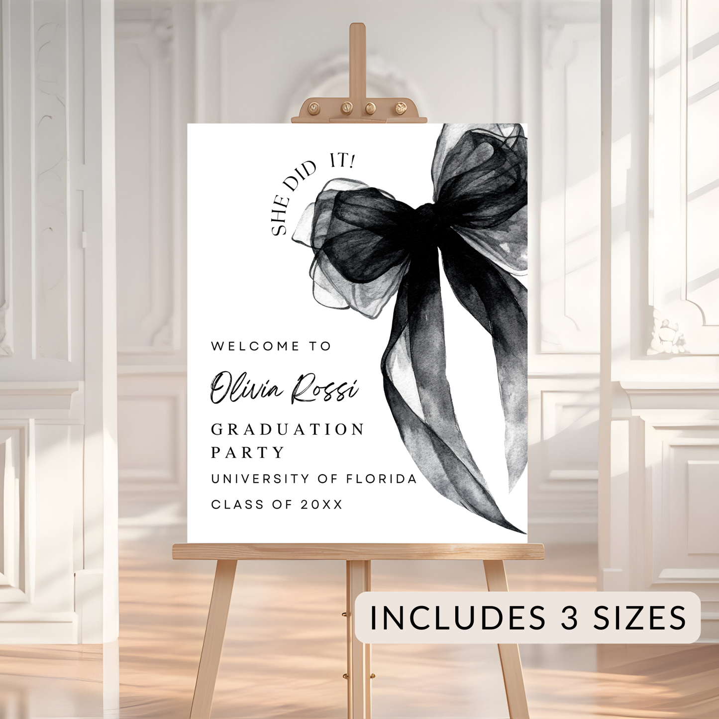 Watercolor Black Bow Coquette Graduation Welcome Sign