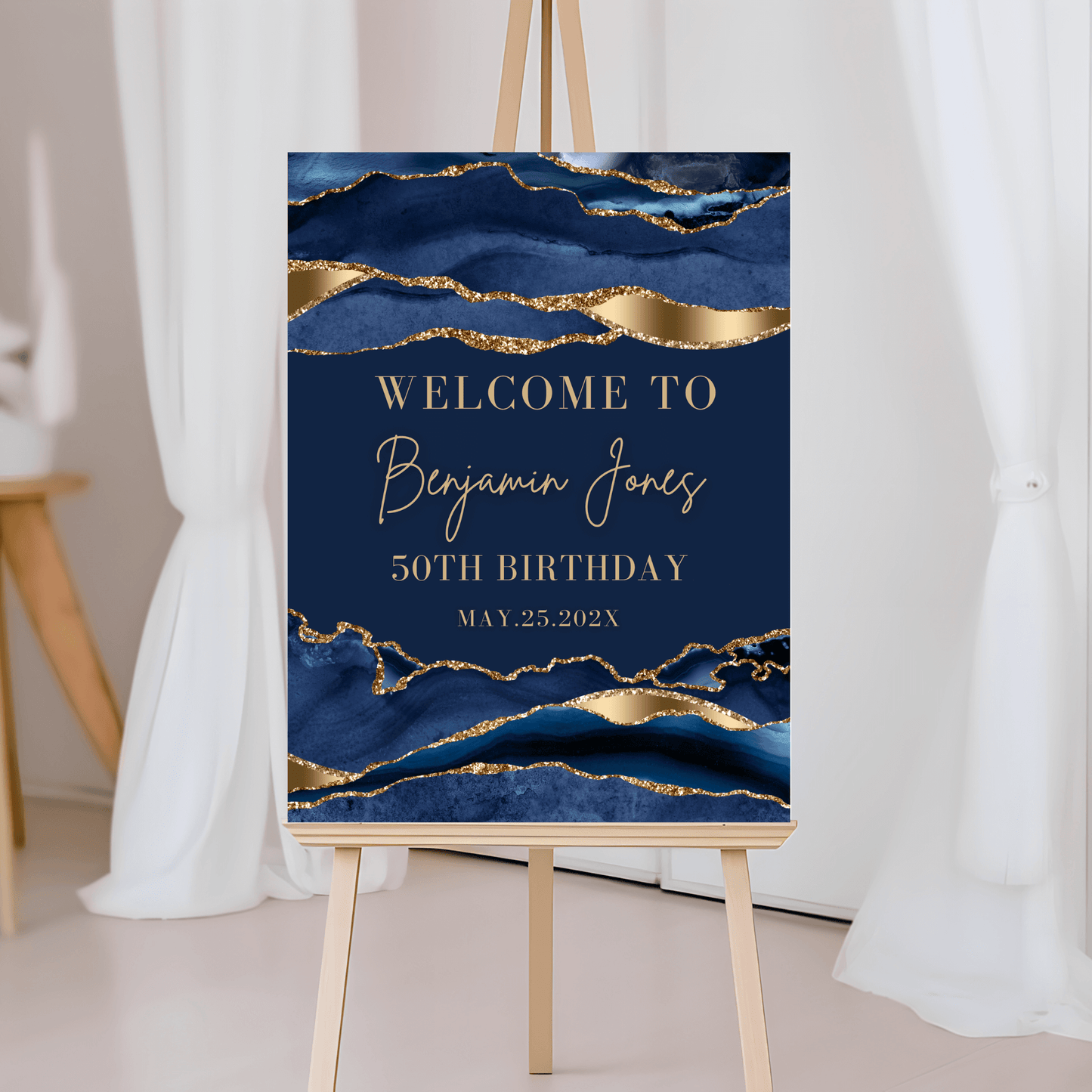 Elegant Navy Blue Gold Agate Poster