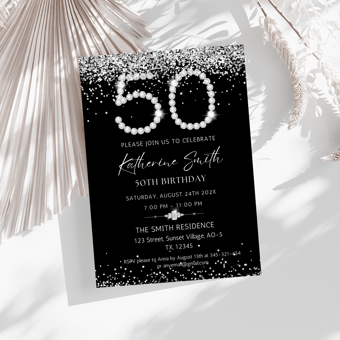 50th Diamond Birthday Party Invitation