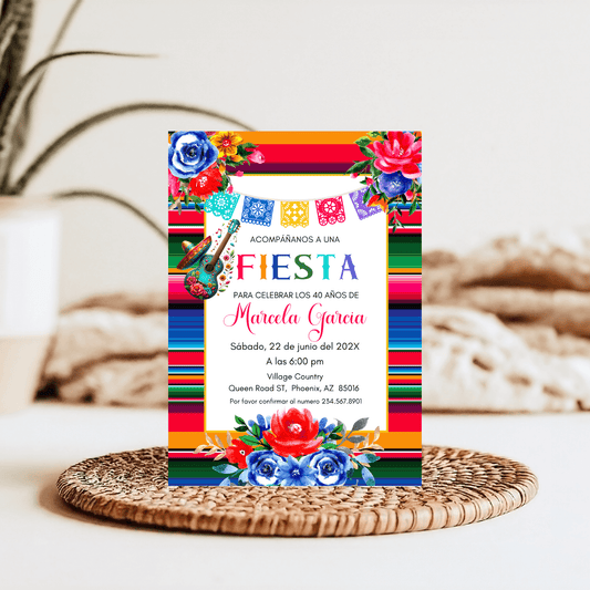 Spanish Editable Mexican Fiesta Birthday Invitation