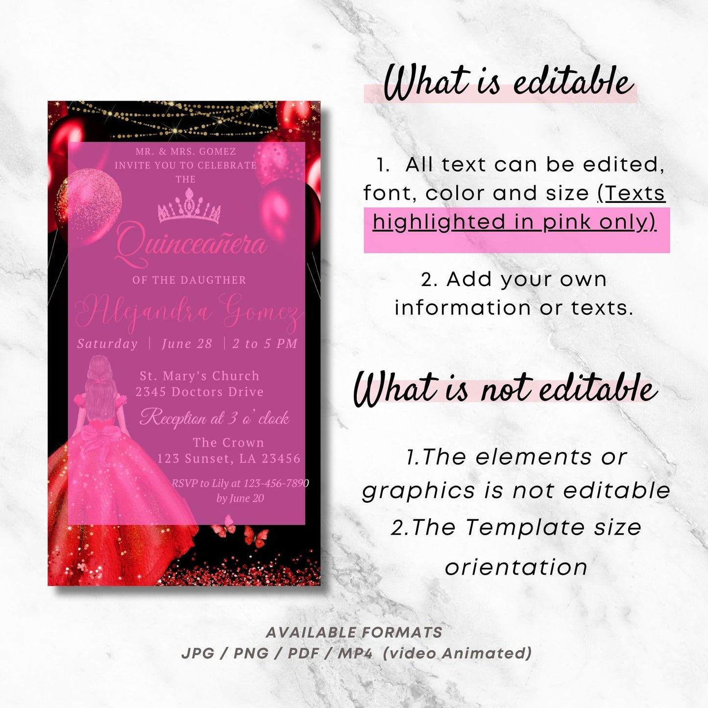Editable red Quinceanera Invitation Video