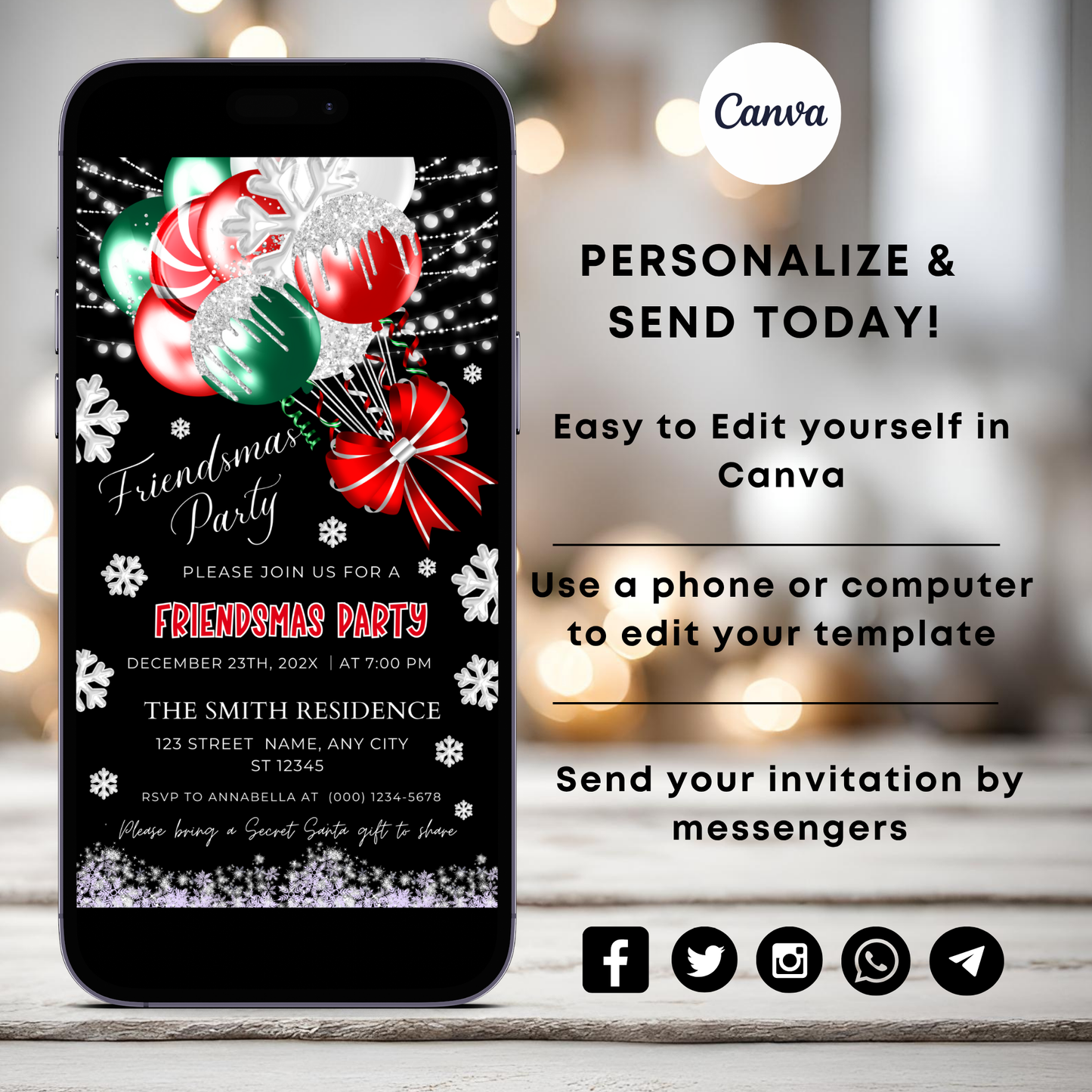 Festive Digital Friendsmas Party Invitation