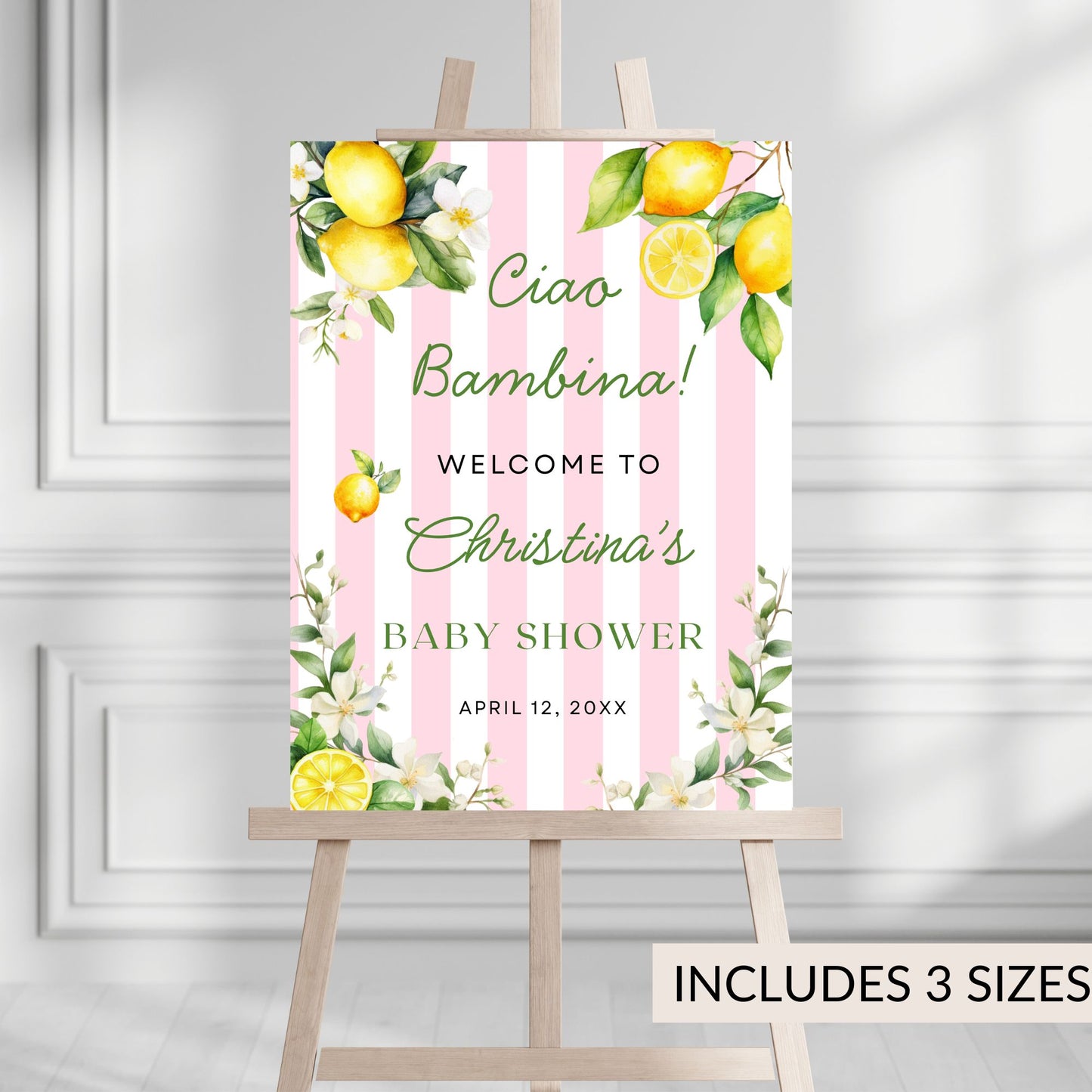 Pink Citrus Ciao Bambina Baby Shower Welcome Sign