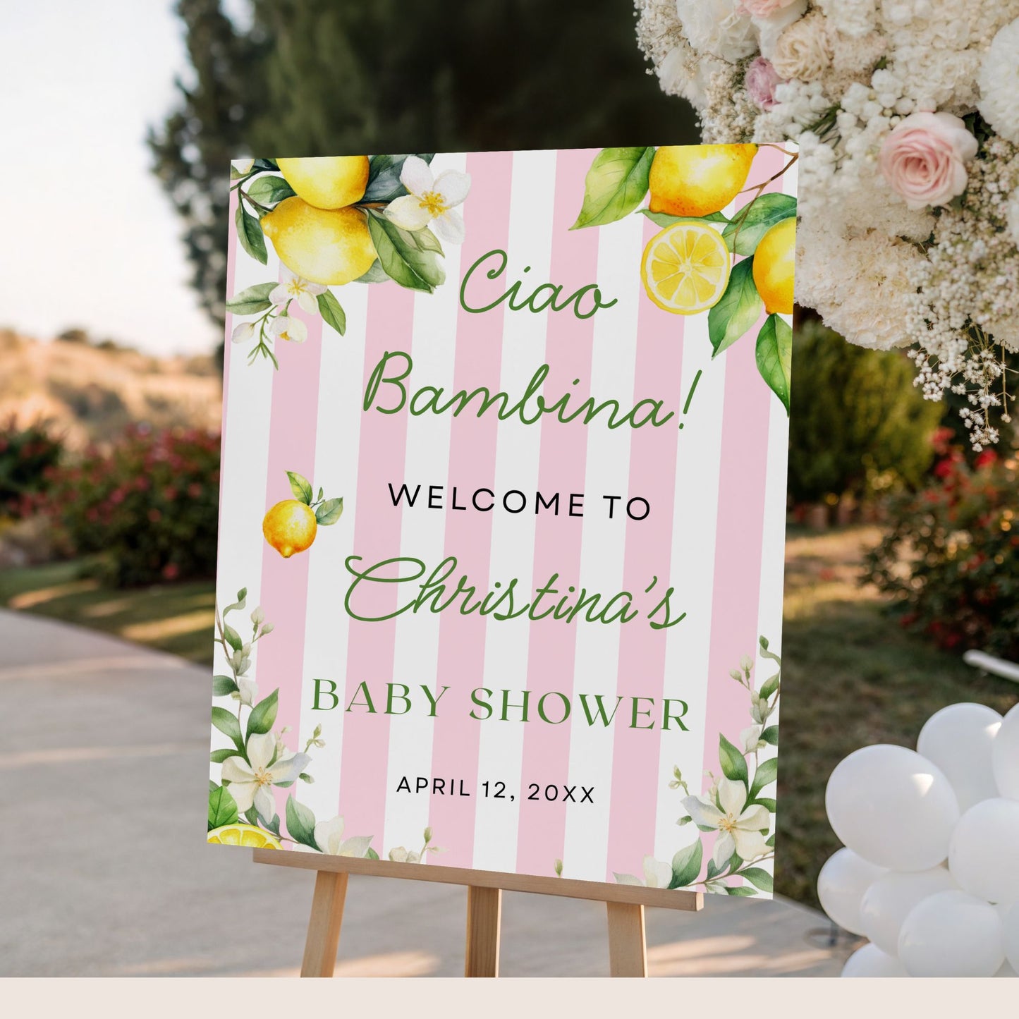 Pink Citrus Ciao Bambina Baby Shower Welcome Sign