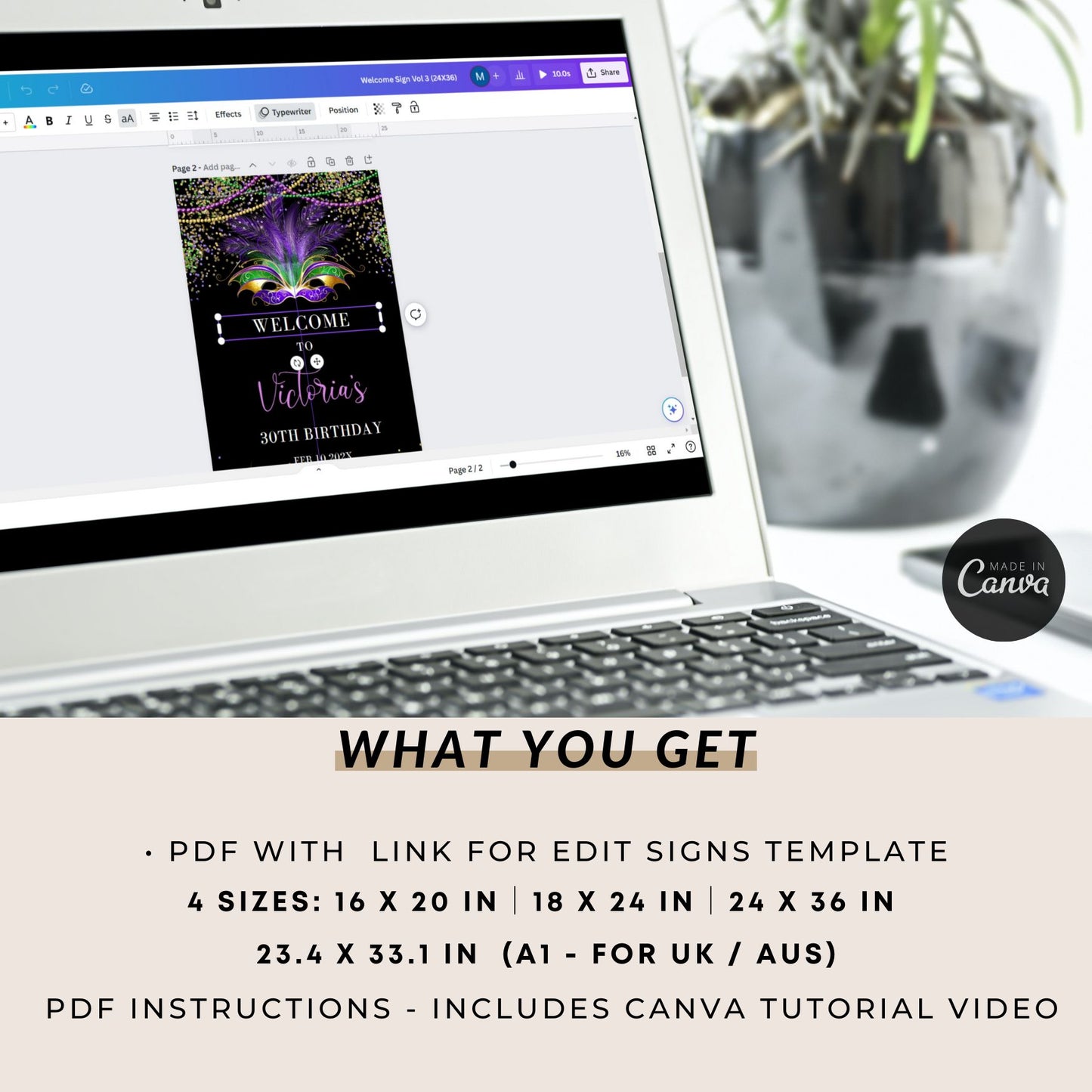 Editable Mardi gras Birthday Party Template Canva