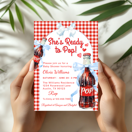 She’s Ready to Pop Baby Shower Invitation Bundle featuring a charming design and festive colors.