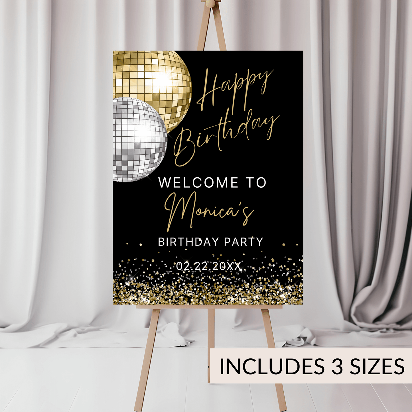 Silver Gold Disco Ball Welcome Poster