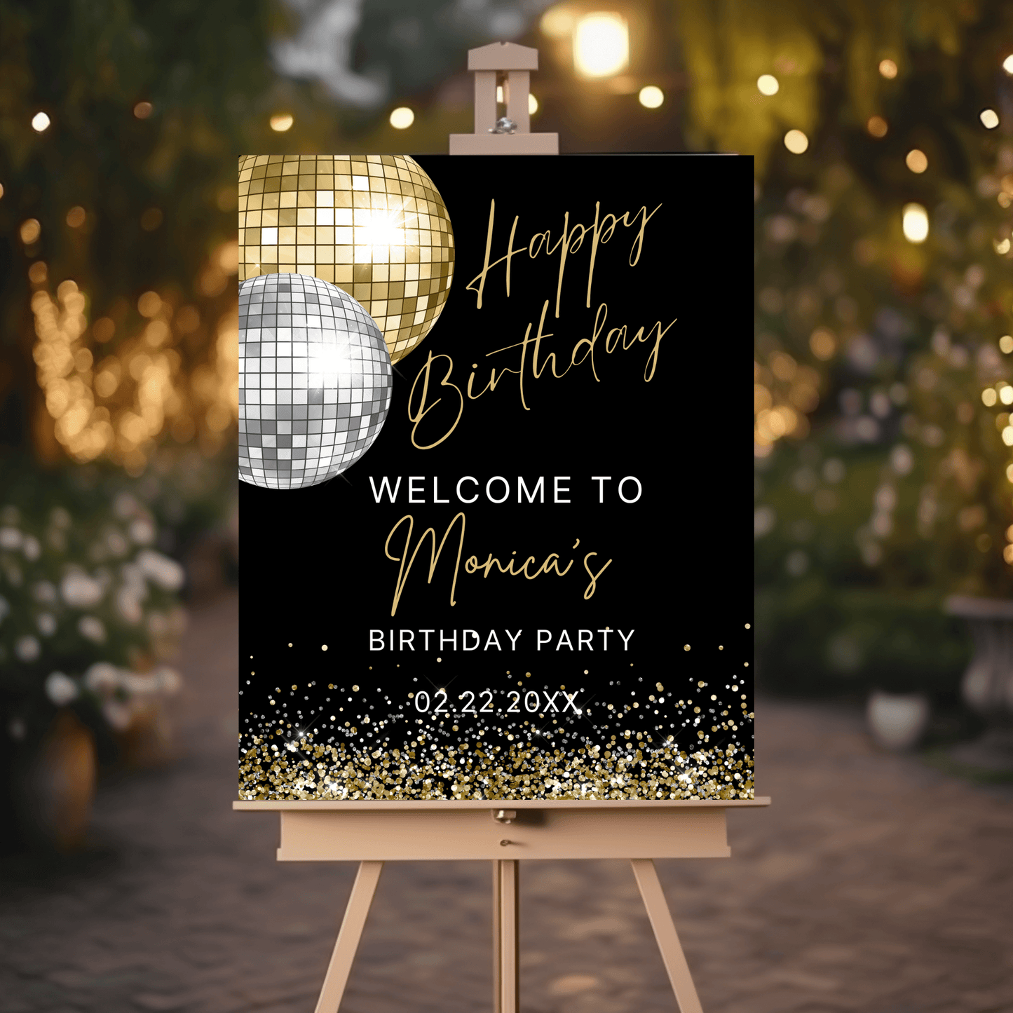 Gold and Silver Disco Ball Welcome Sign