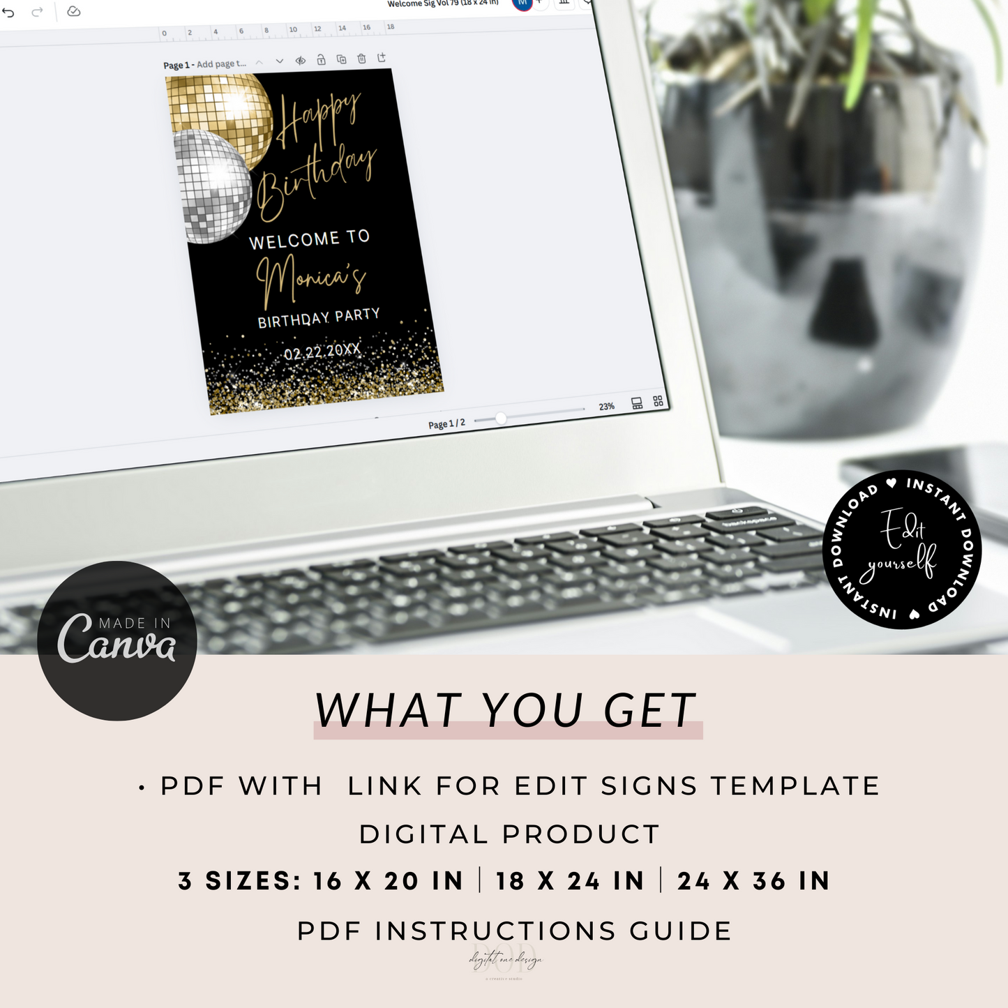 Editable Retro Disco Party Welcome Sign template