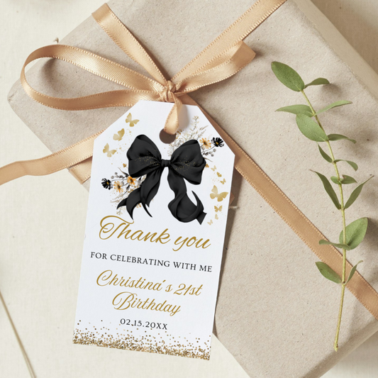 Editable Elegant Black Bow Coquette Thank You Tag
