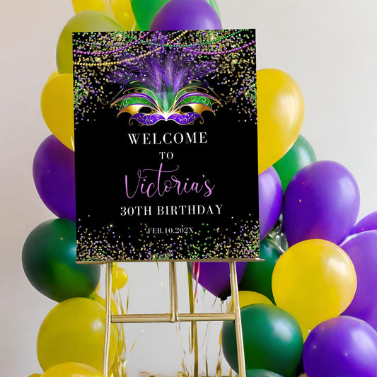 Mardi Gras Mask Party welcome sign template