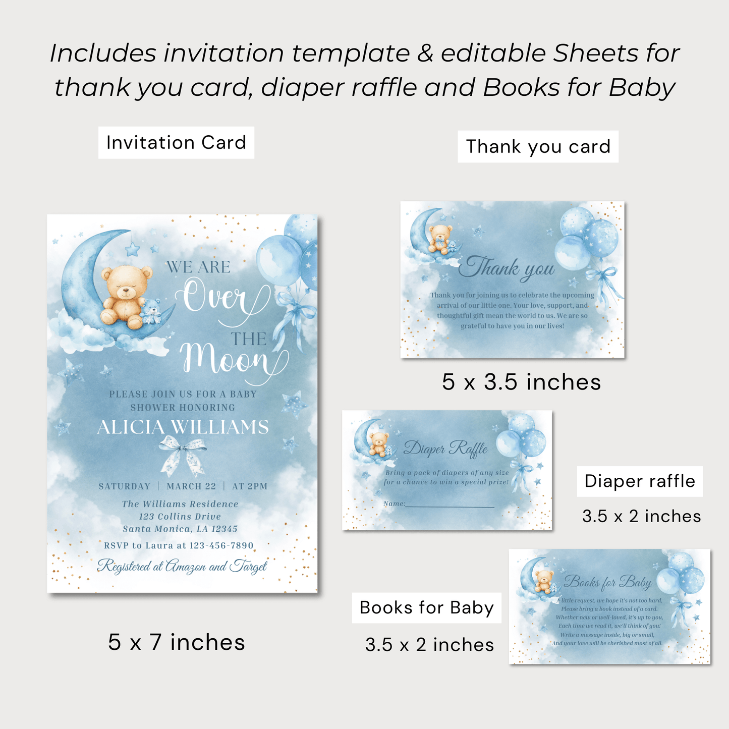 we are over the moon baby shower invitation Editable