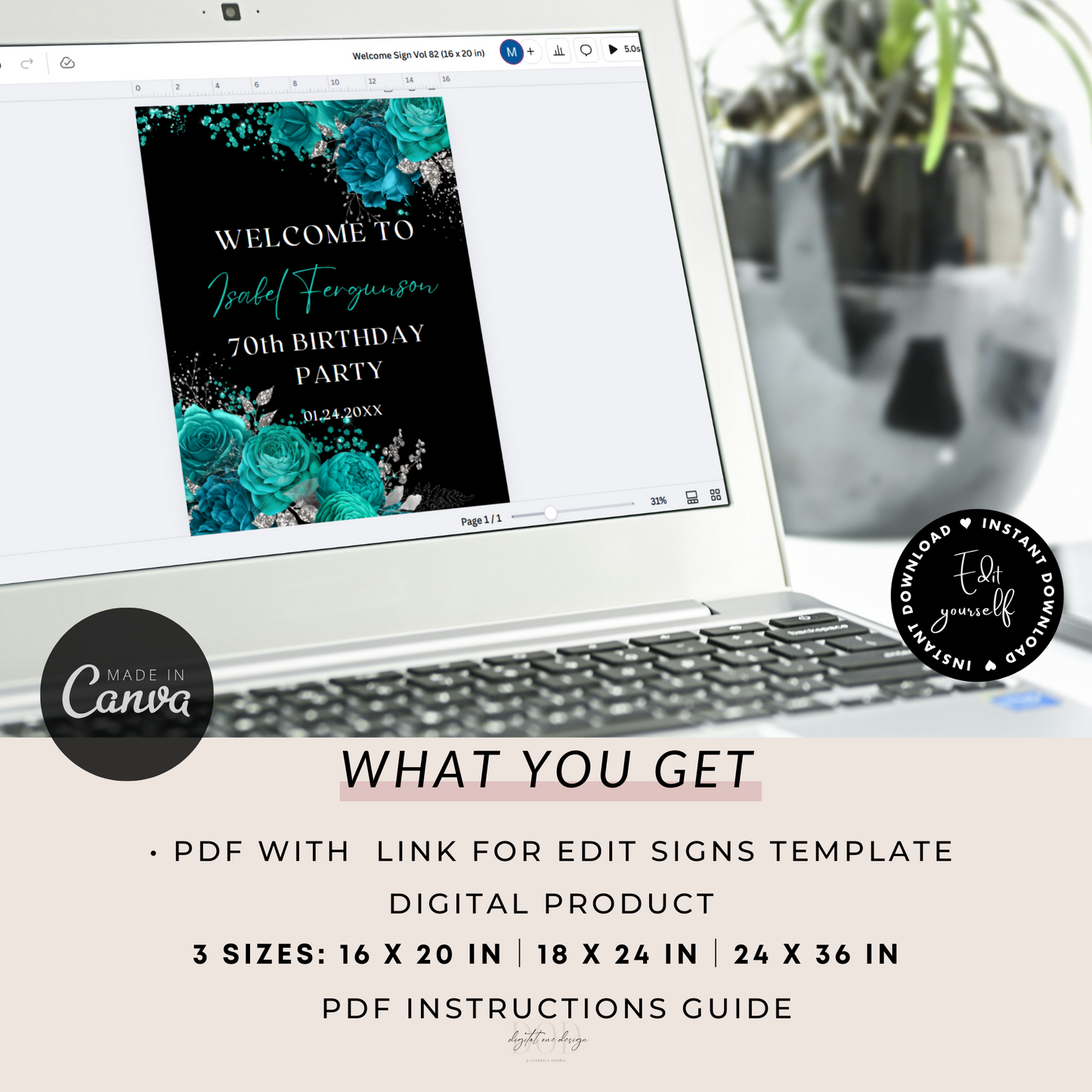 Editable Teal and Black Welcome Sign