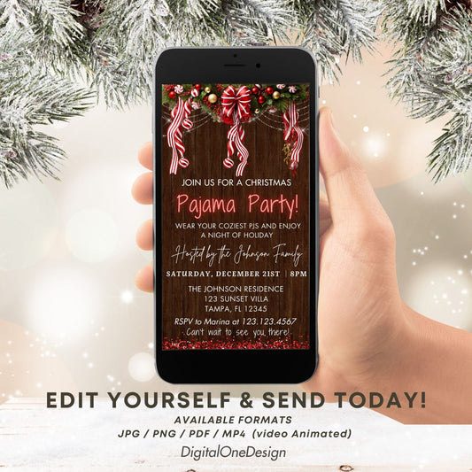 Rustic Farmhouse Christmas Pajama Party Invitation
