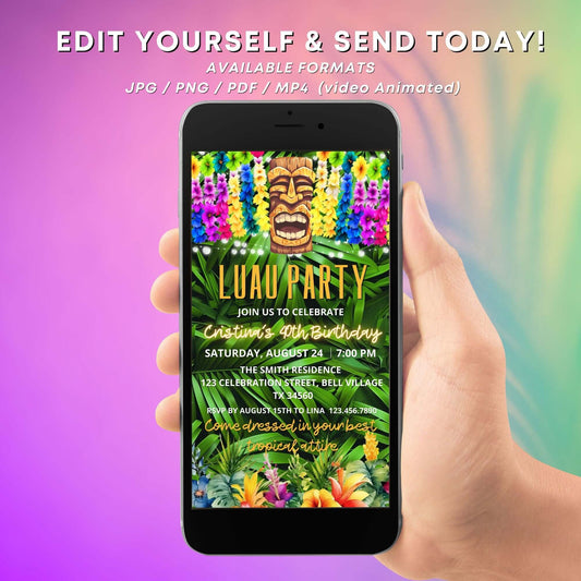 Edit yourself Luau Birthday Party Invitation Template