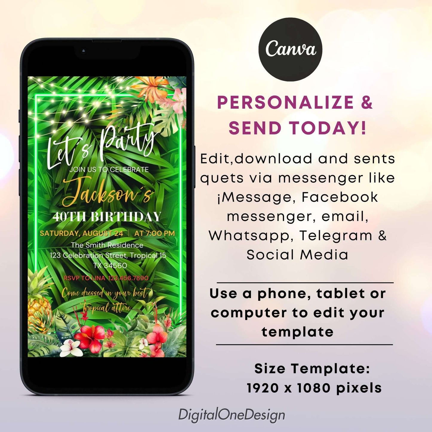 Personalize Summer Tropical Party Invitation