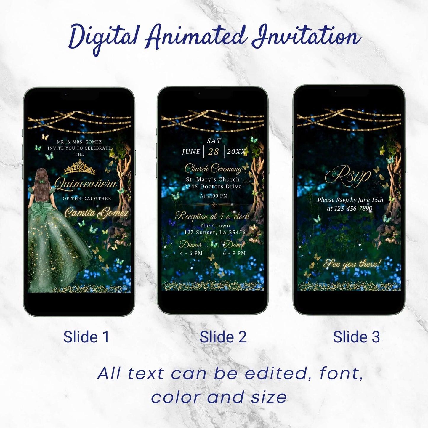 Digital Enchanted Green Forest Princess Quinceanera Invitation