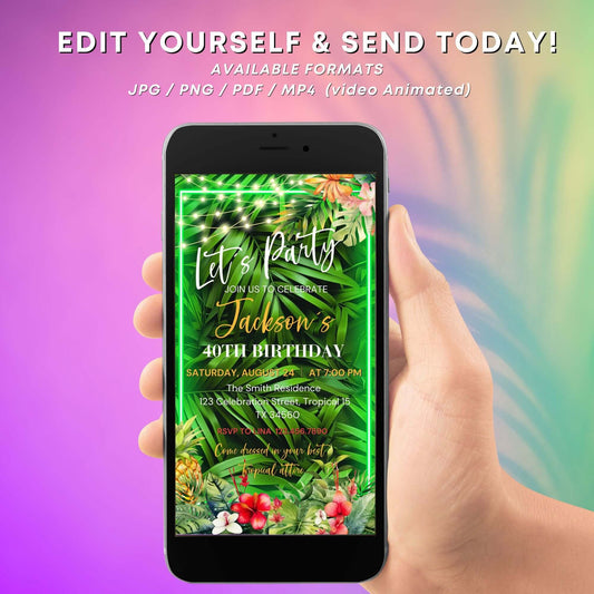 Edit Yourself Tropical Summer Birthday Invite Template