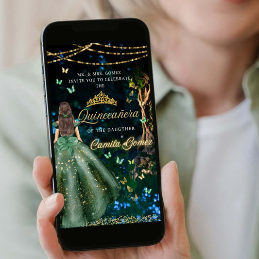 Magical Enchanted Forest Green Quinceañera Birthday Invite