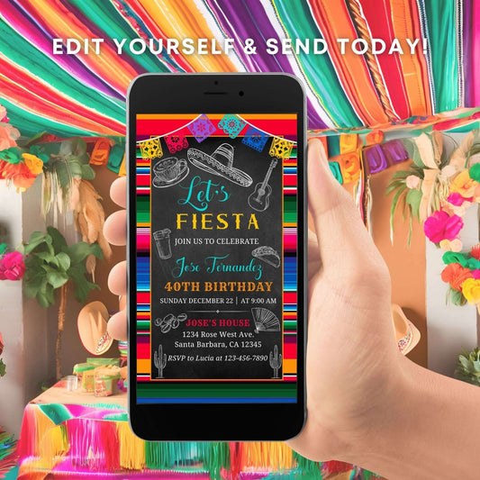 Electronic Mexican fiesta birthday invitation template