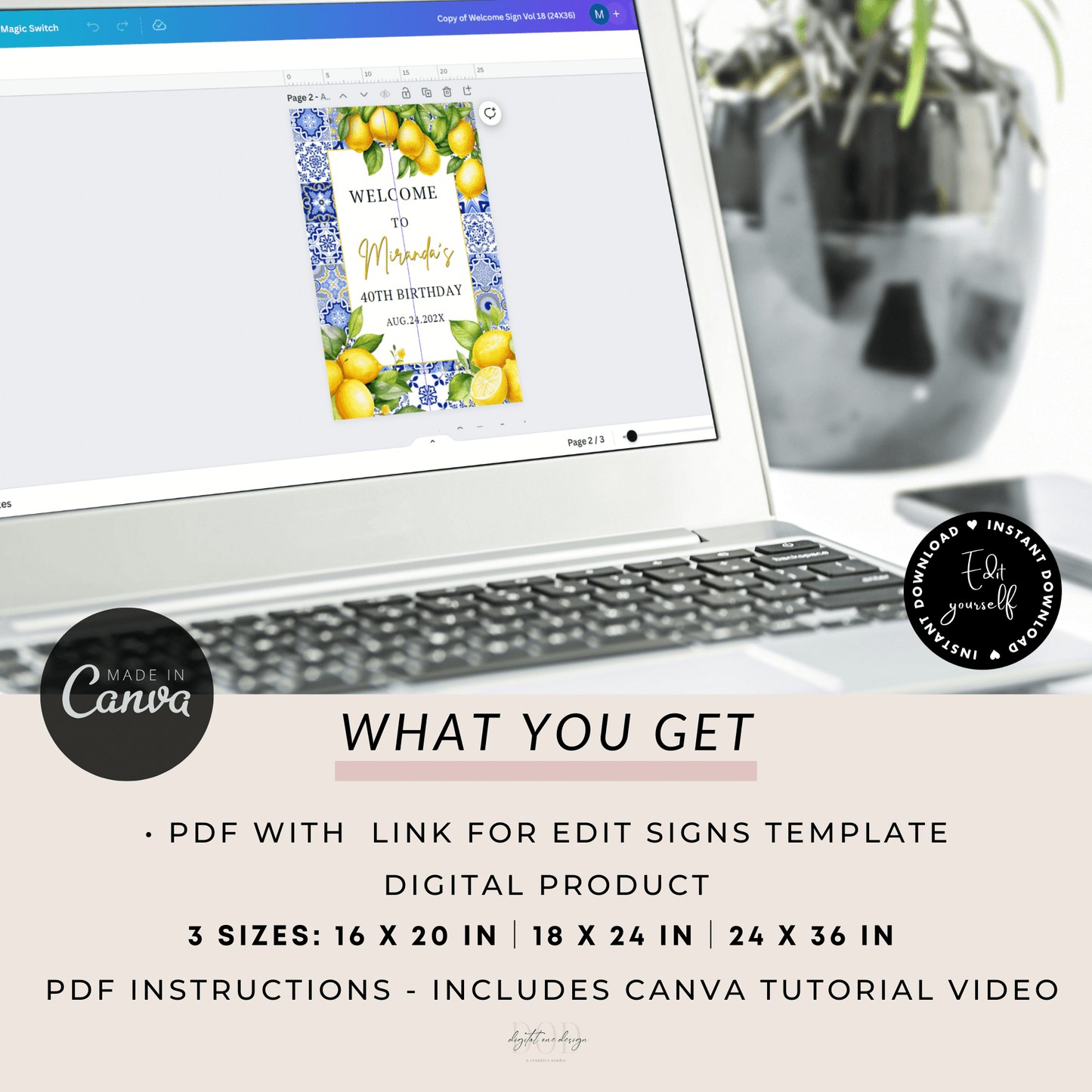 Editable Amalfi Lemons Welcome Sign Template Canva