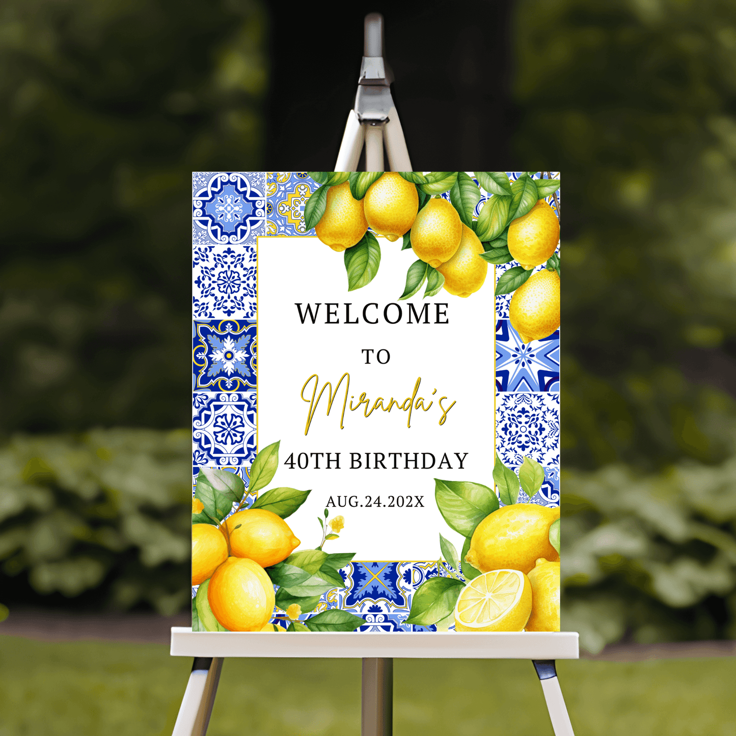 Blue and Yellow Tile Birthday Welcome Sign