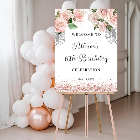 Rose Gold & Pearl Milestone Party Decor Poster
