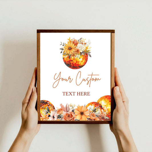Framed artwork with customizable text, held by hands against a plain background