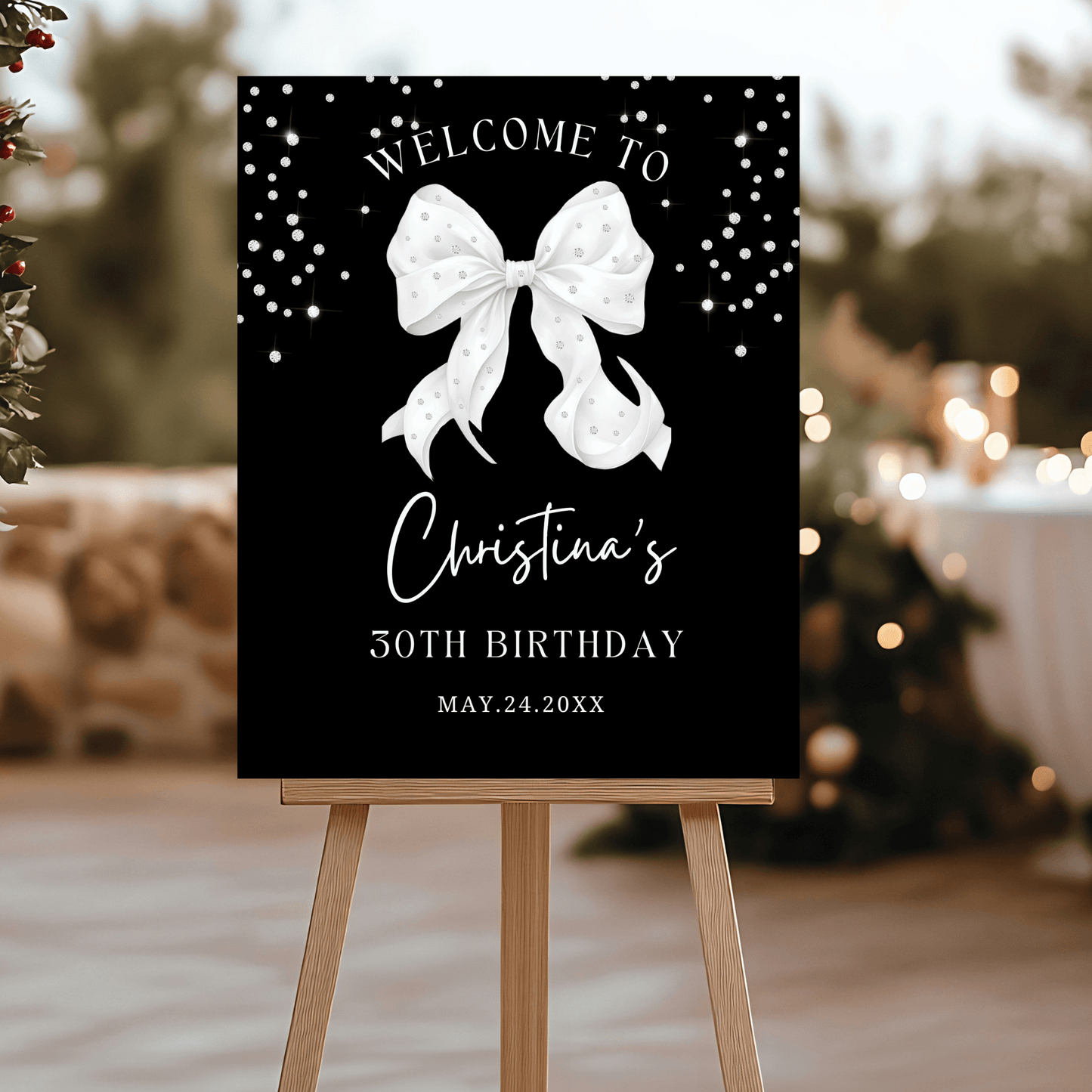 Editable Black & White Coquette Birthday Welcome Sign