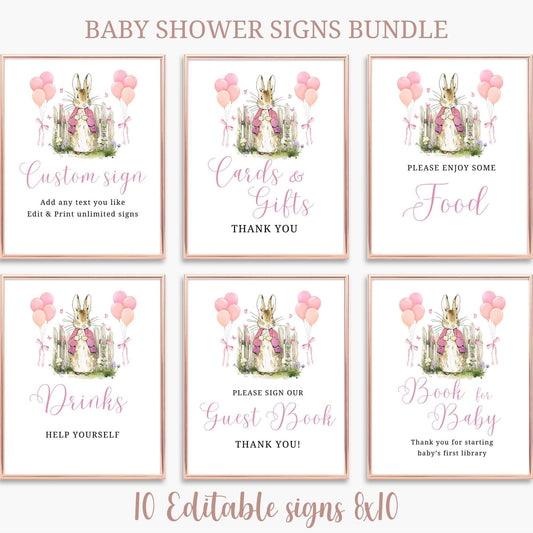 Editable 10 Baby Shower Signs - Peter Rabbit Theme