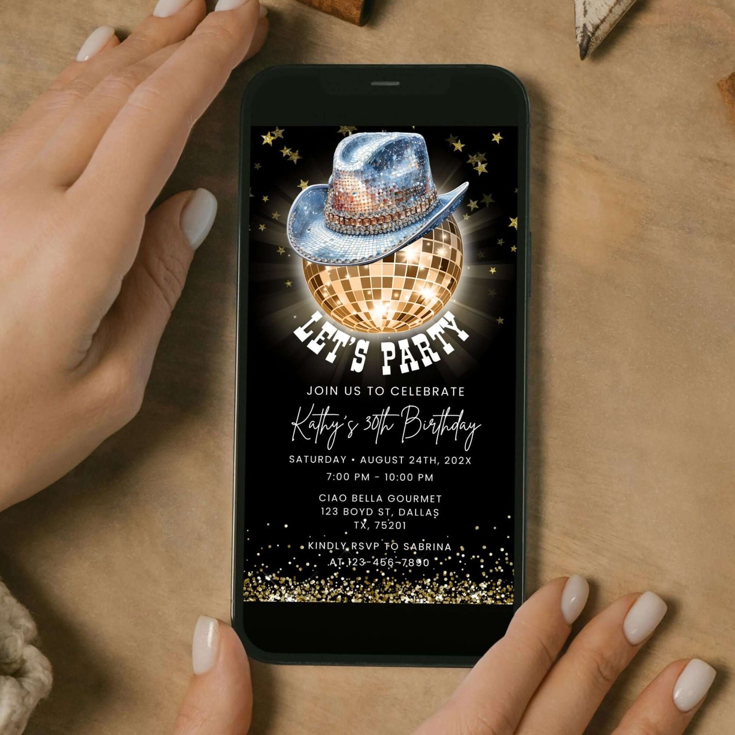 Elegant Gold Disco Rodeo Party Invitation