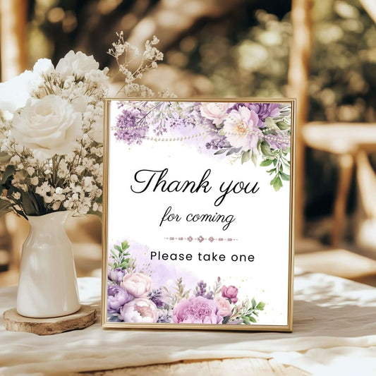 Elegant Purple Flowers and Pearls Details Poster for Decor Table