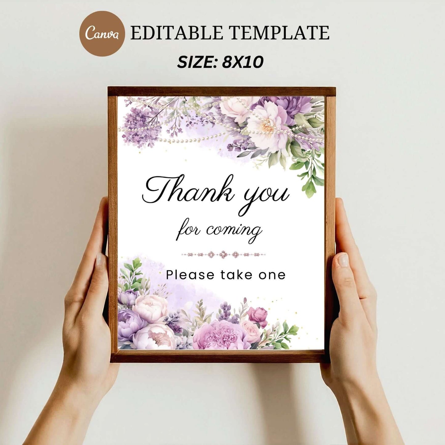 Editable Lavender Floral Sign template Canva