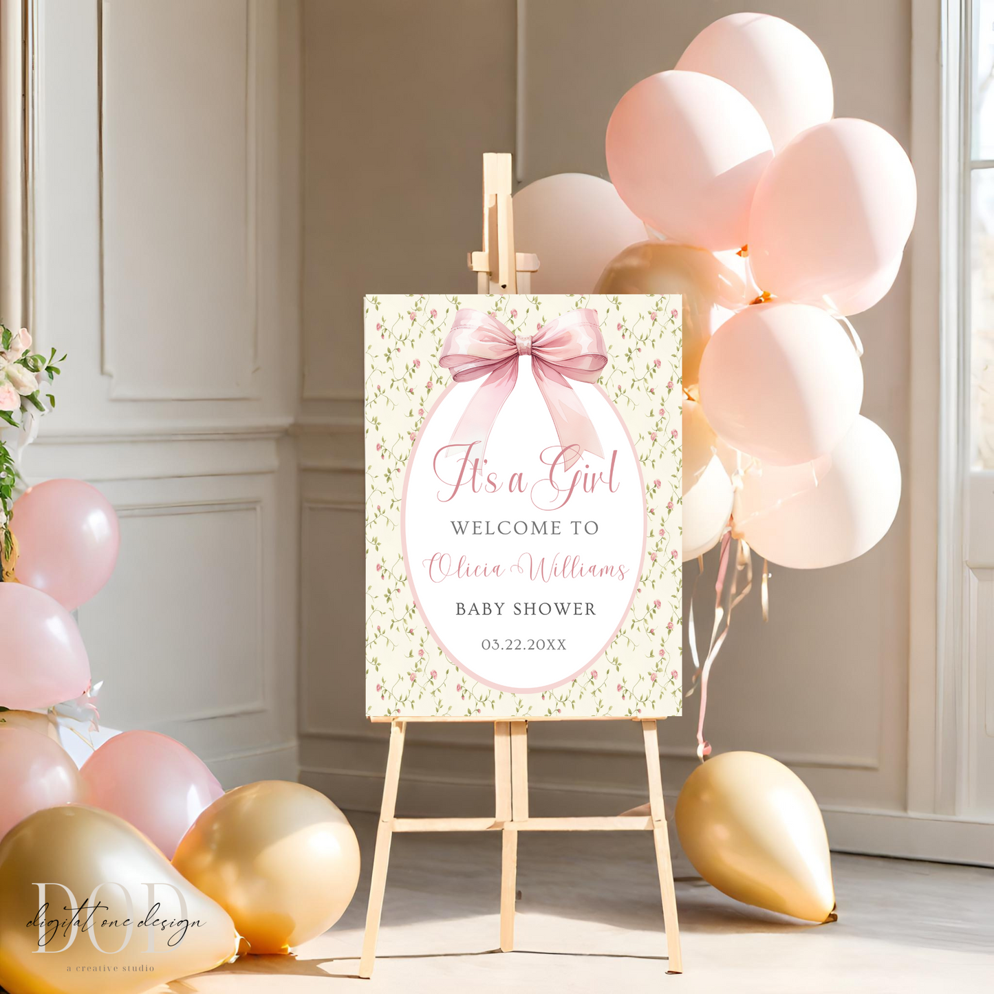 Bow welcome sign, preppy baby shower Girl