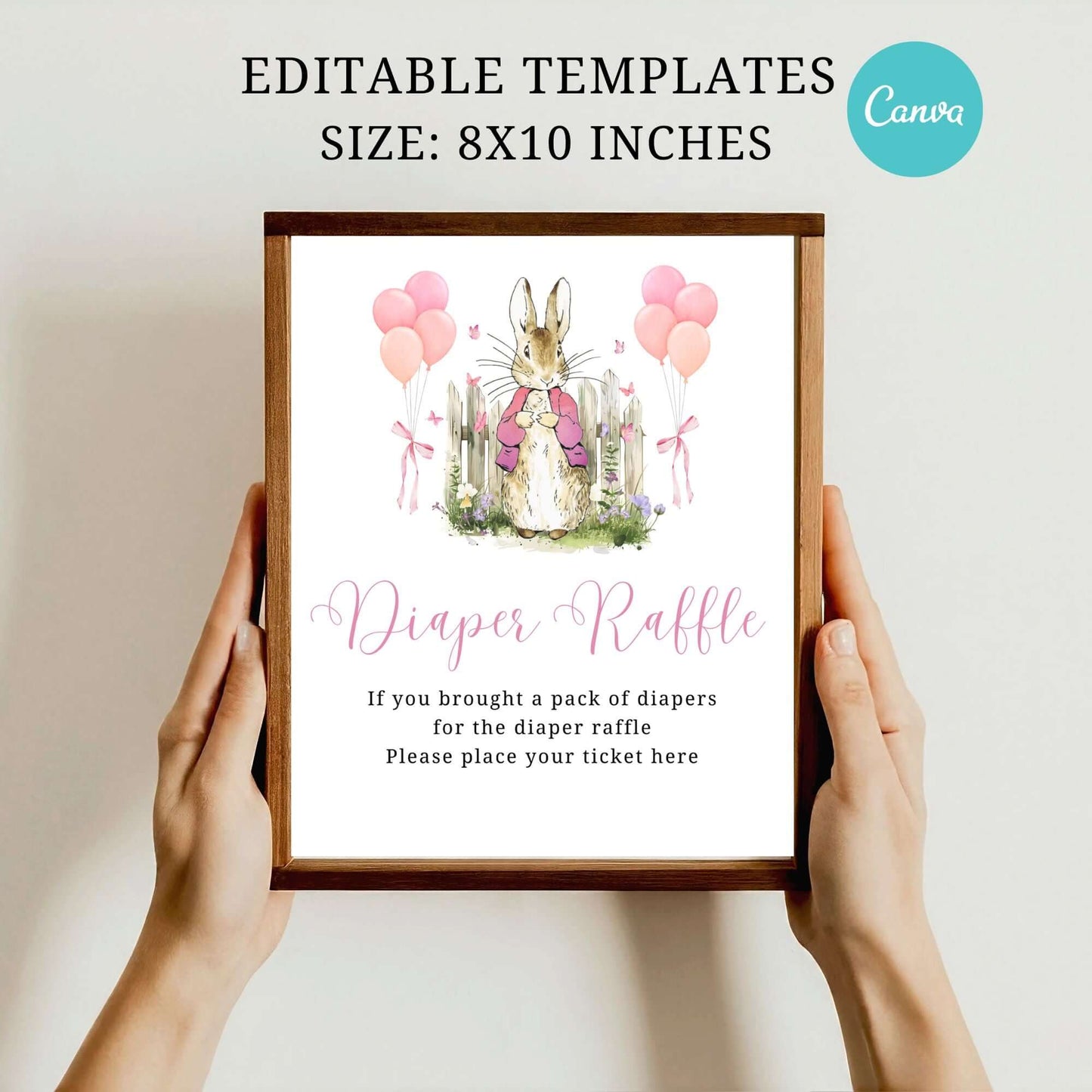Editable Pink Peter Rabbit Decoration sign