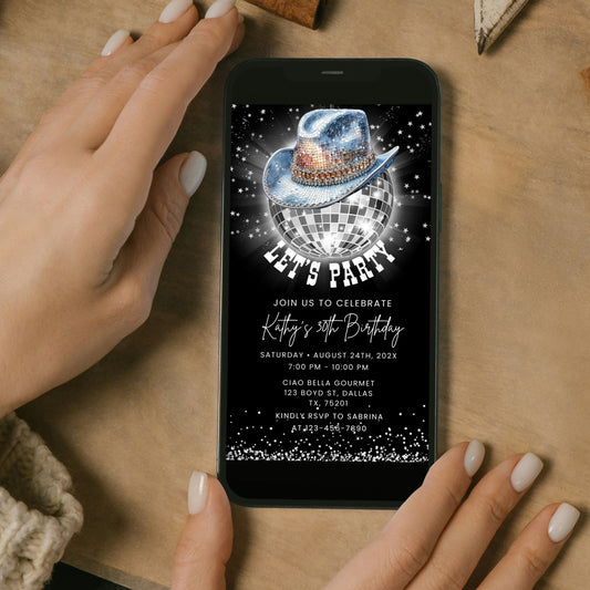 Western Disco Ball Birthday Invitation Template
