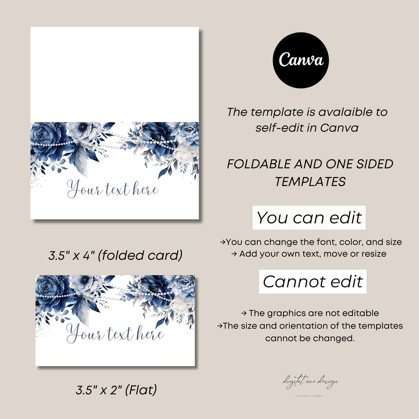 Blue Floral design templates with text overlay on a beige background