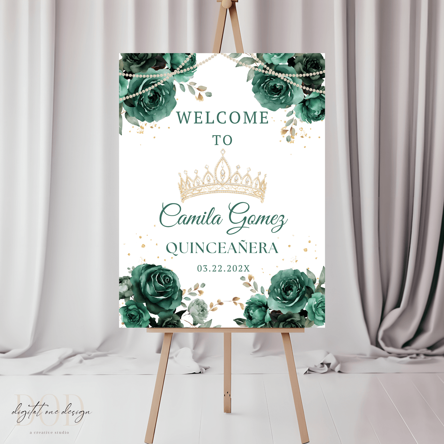 Emerald Green & Pearls 15th Birthday Party Decoration sign