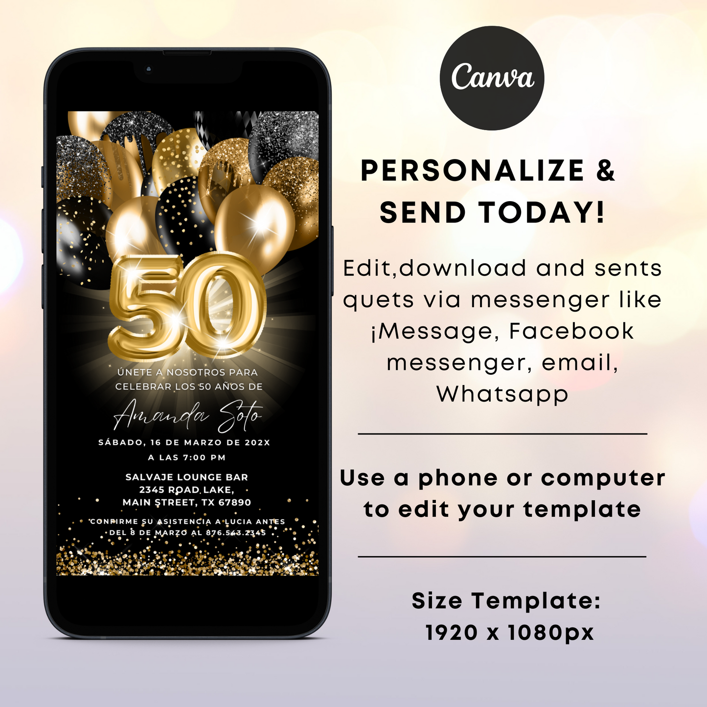Personalize 50th Birthday Party Invitation template in spanish