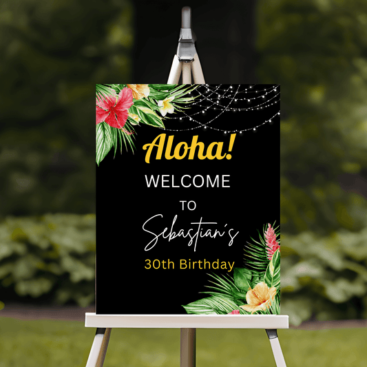 Aloha Hibiscus flowers welcome sign