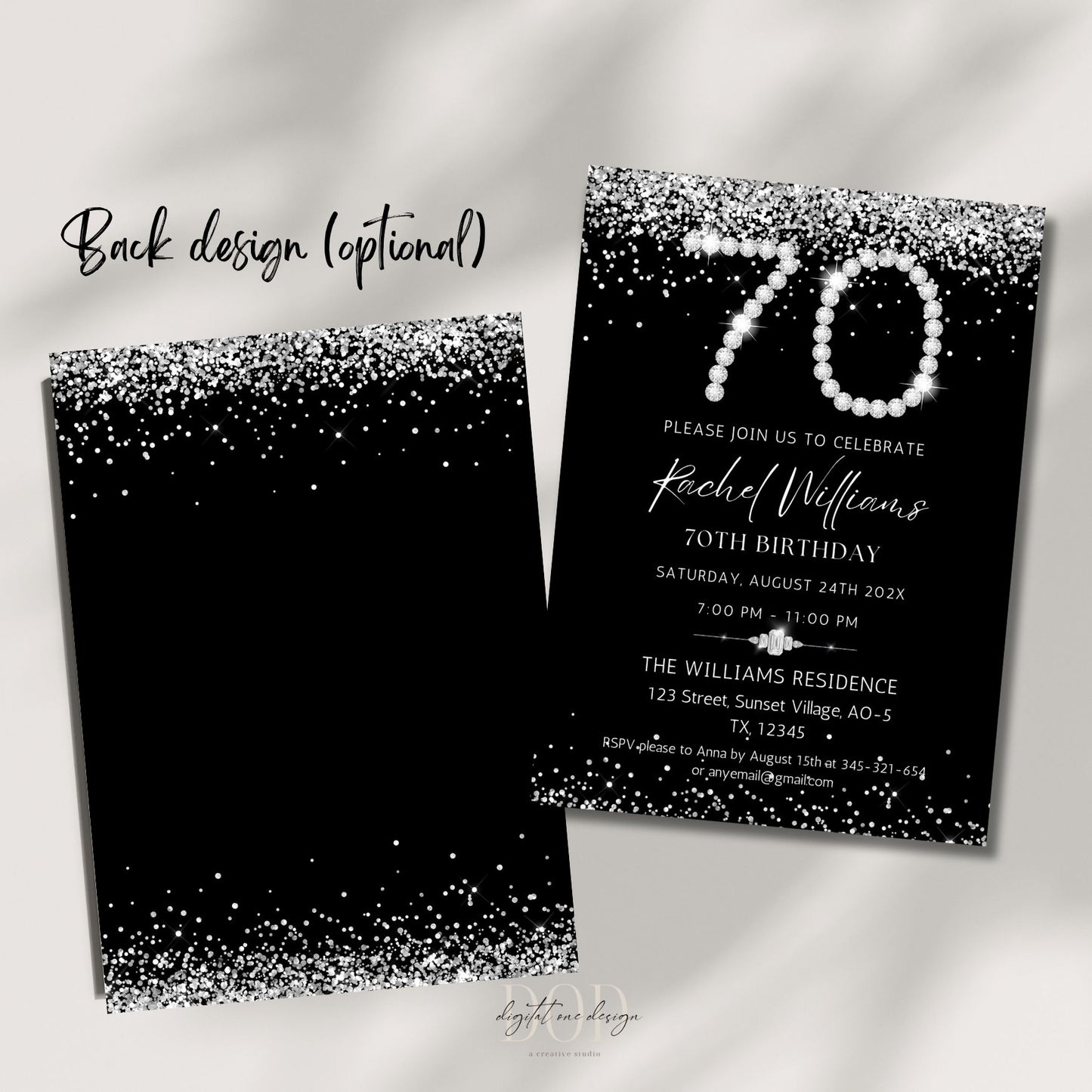 Elegant Silver Diamonds 70th Birthday Invitation