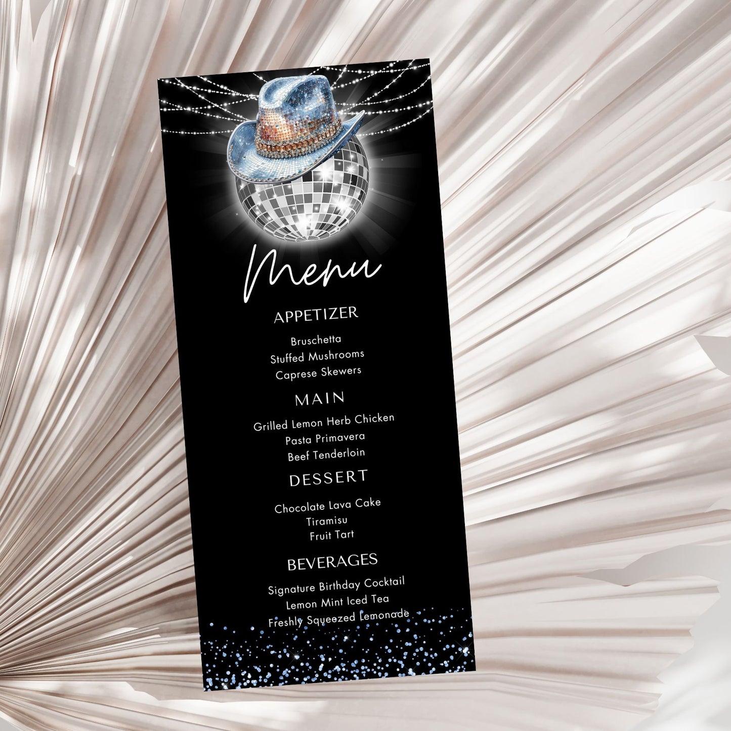 Western Disco Ball Menu Card Template