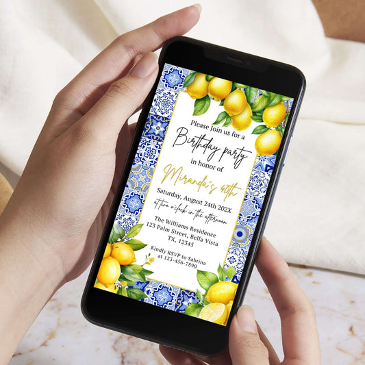 Mediterranean Citrus lemon Birthday party Invitation