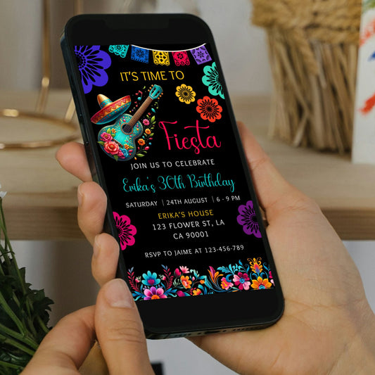 Electronic Mexican Fiesta Birthday Invitation