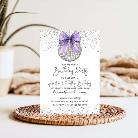 Printable Lavender Bow Ribbon Birthday Invite