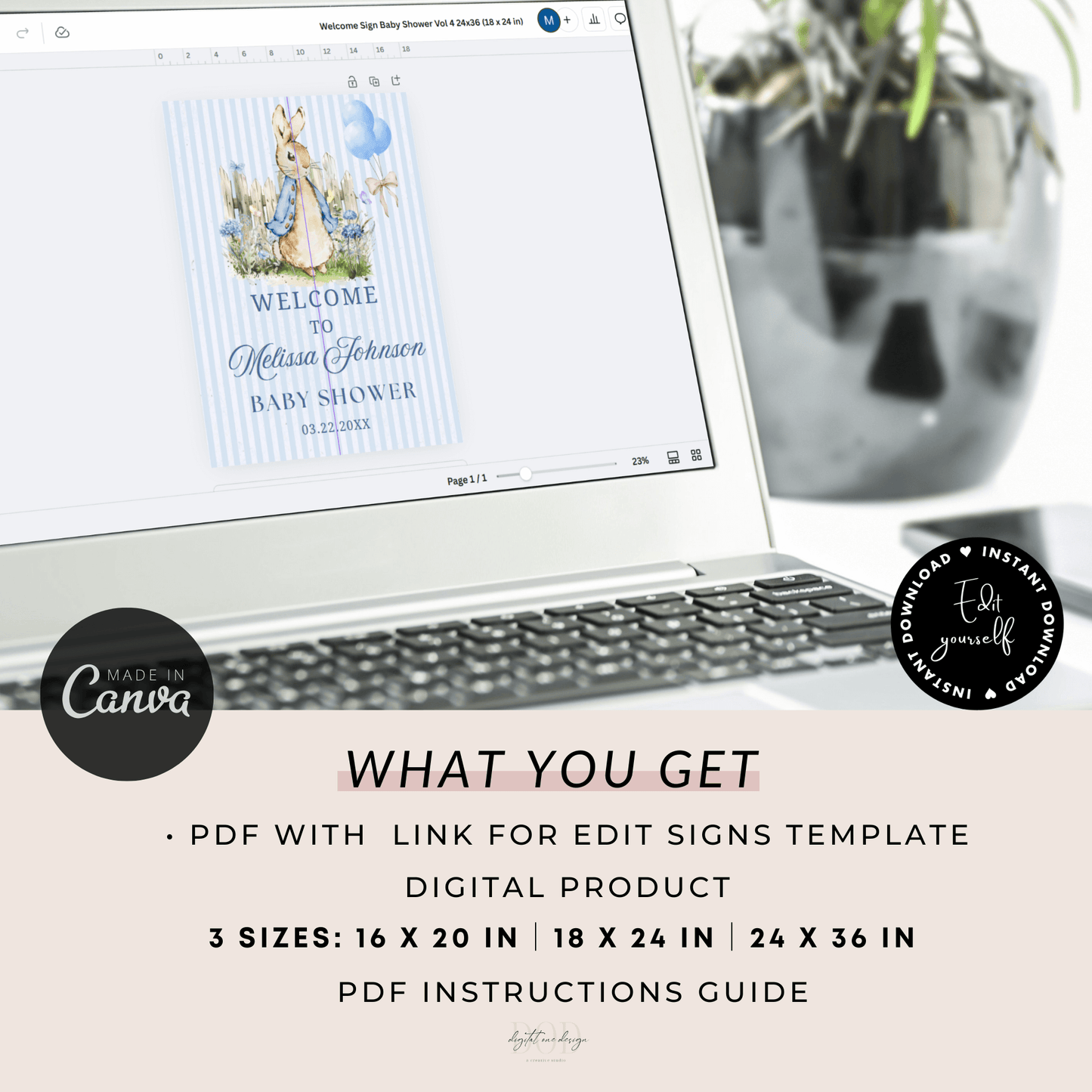 Edit Yourself Baby shower Templates, Editable Blue Peter Rabbit Baby Shower Boy Welcome Sign