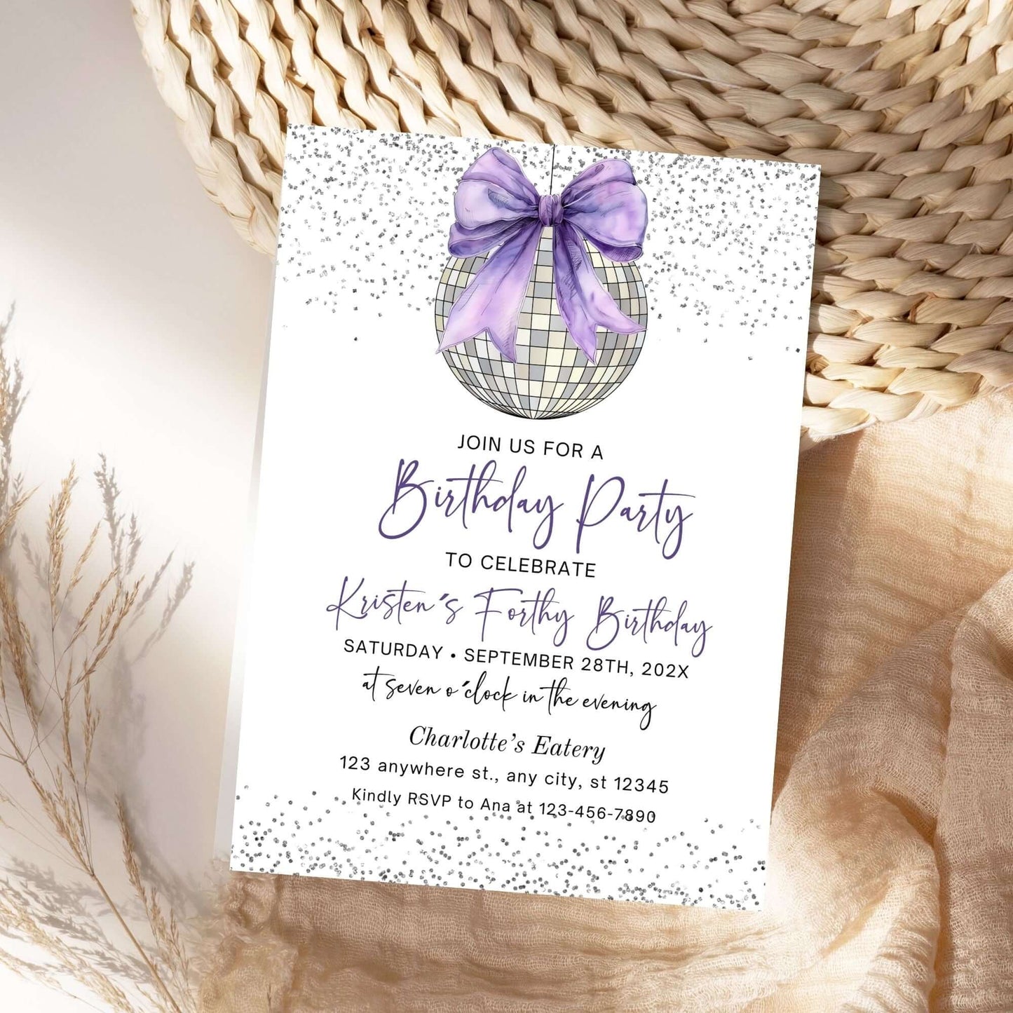 Elegant Bow and Disco Ball Invitation